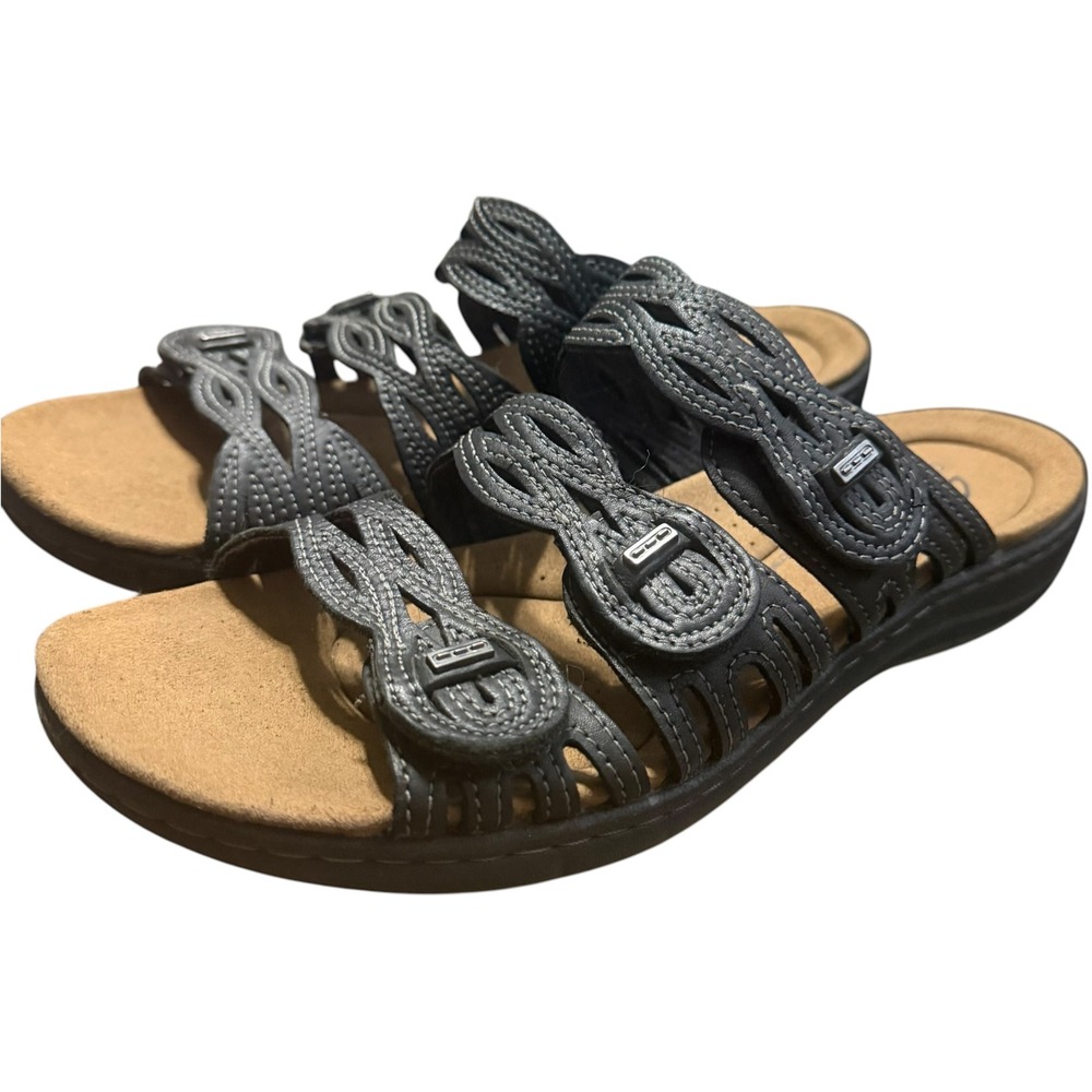 Clarks Collection Leisa Womens Black Strappy Comfort Slide Sandals Size 10